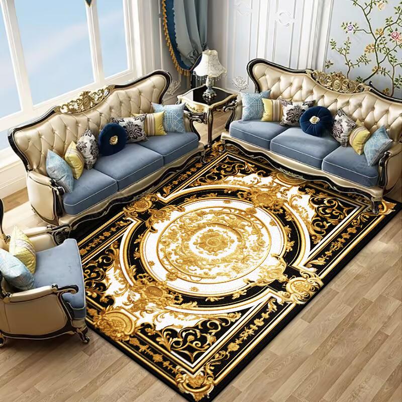 Retro Golden Luxury Carpet Large Living Room Decoration Home Rugs Non-slip Bedroom Mat Customizable Coffee Table Lounge Rugs