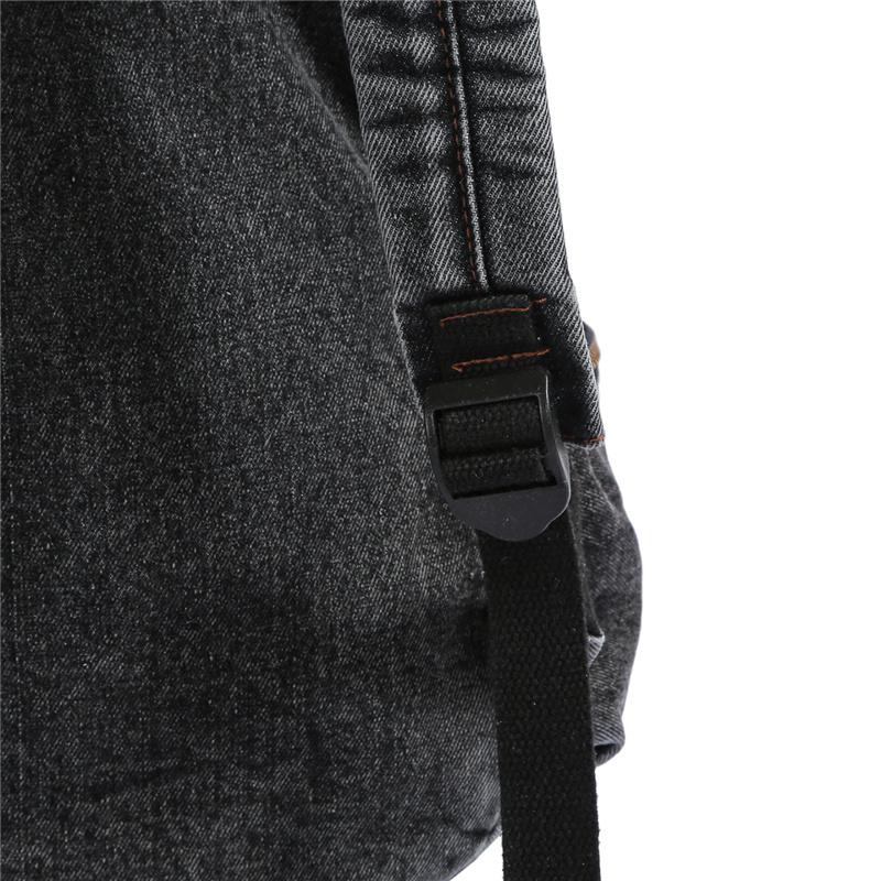 Denim Backpack Women's Fashionable Casual School Bag Trendy Rucksack with Drawstring Pockets