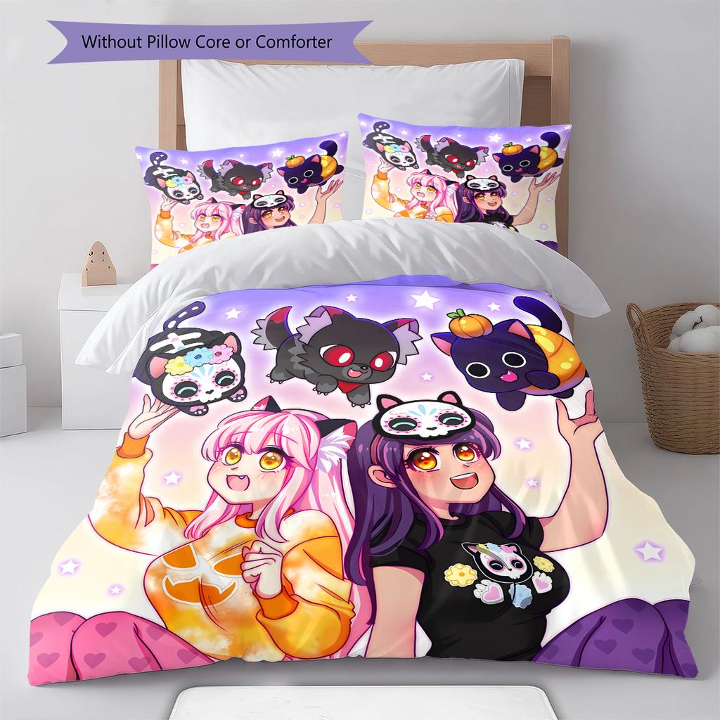 Ropa de cama con patrón Aphmau, juego de edredón, funda de almohada, decoración del hogar, regalo de cumpleaños (1 * funda nórdica + 2 * fundas de almohada, sin núcleo)