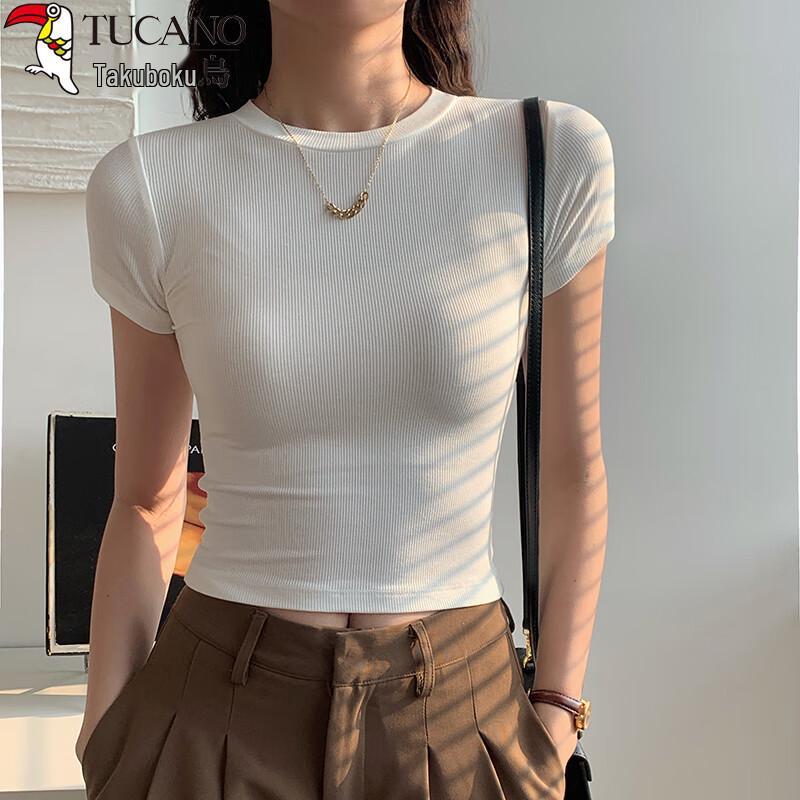 Woodpecker Women's Ribbed Round Neck Cropped T-shirt