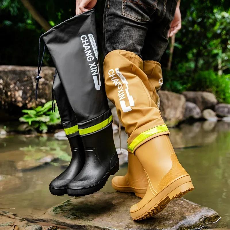 Men Rain Boots Fashion Knee Length Rain Boots Outdoor Waterproof Fishing Rubber Galoshes Long-Tube Rain Boot Botas Lluvia Hombre
