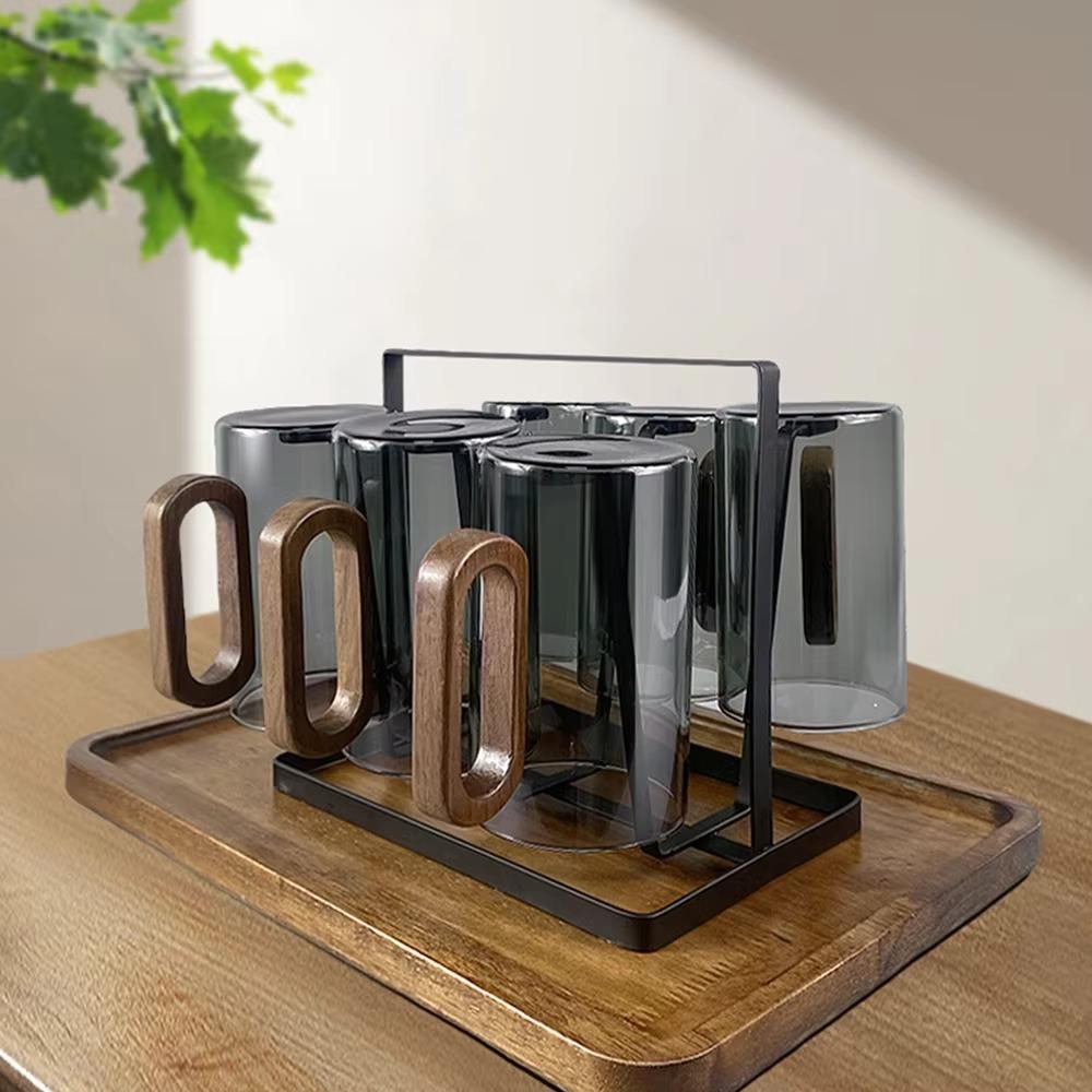 Wood Handle Drinking Glass 350ml Mug Household Glass Coffee Cup  Gift