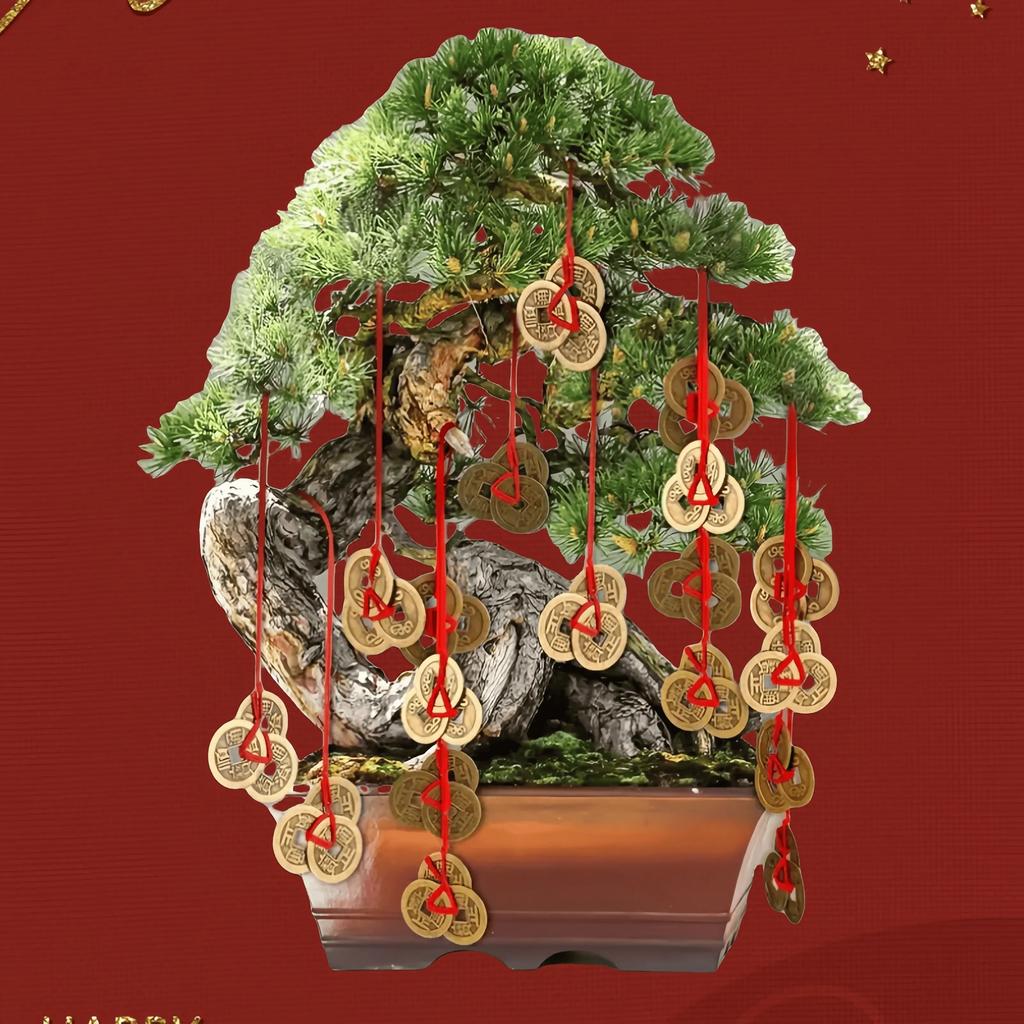 3/9pcs Retro Chinese Traditional Red Rope Lucky Coins-Antique Brass Feng Shui Decorative Pendant, Feng Shui Decoration,New Year