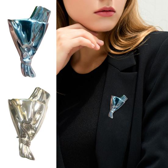 Bouquet Brooch Lightweight Alloy Vase Silhouette Insert Real/Dried Flowers Wearable Art Pin Polished Metal Finish Badge
