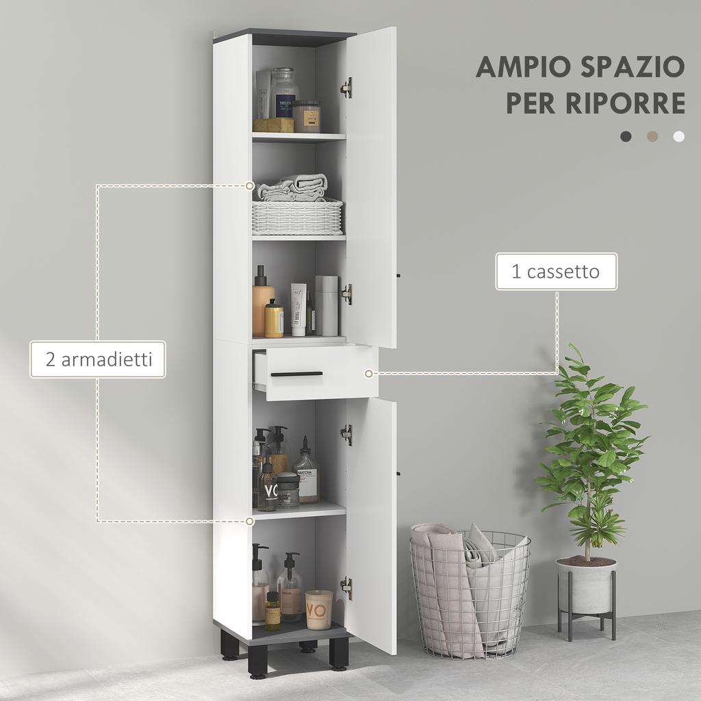 190cm Slim Bathroom Storage Cabinet - White