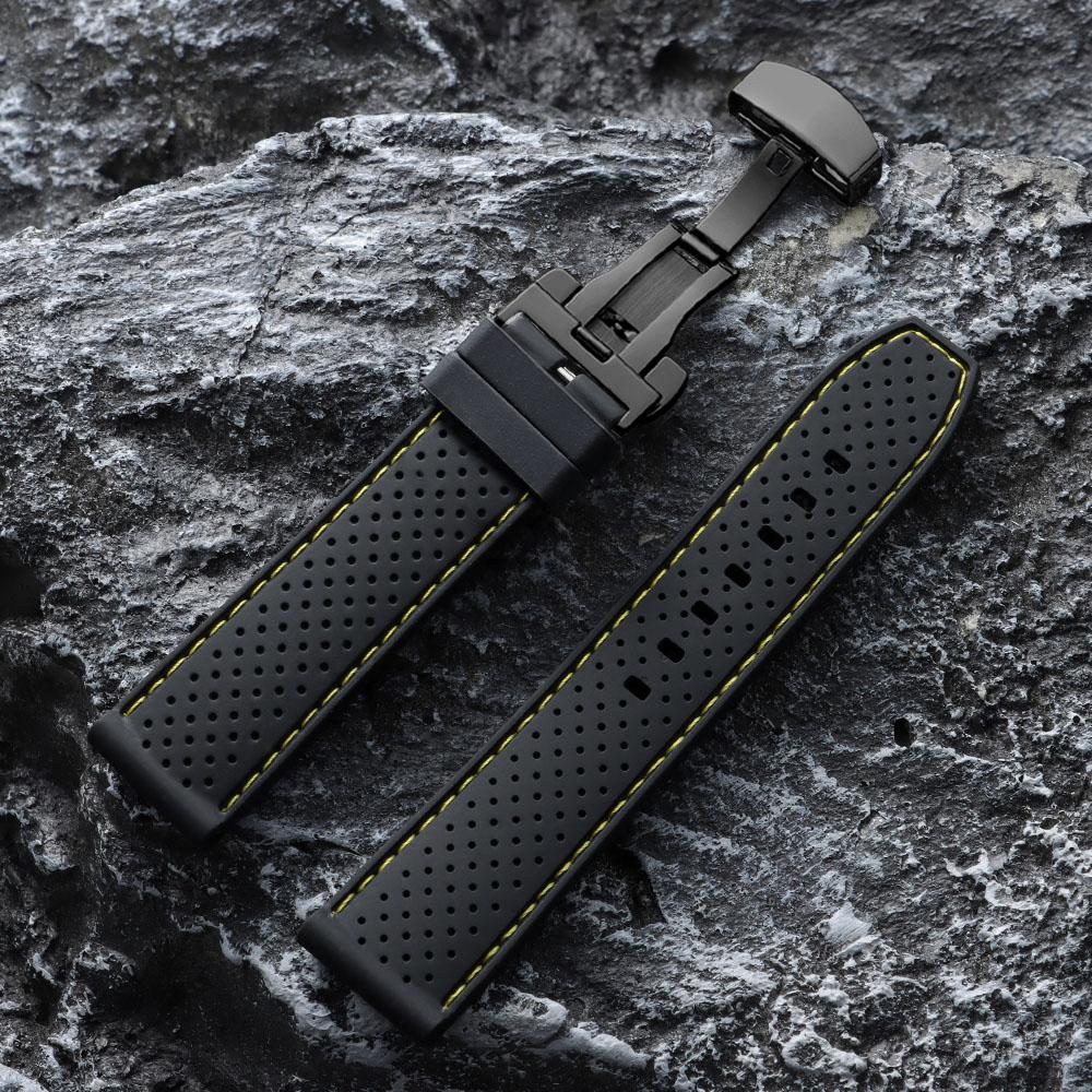 20mm 22mm Premium Silicone Watch Band Butterfly Buckle Waterproof Soft Rubber Strap Breathable Strap Replacement Universal Watch