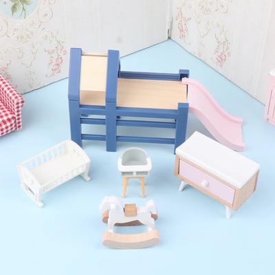 1/12 Puppenhaus Baby Schlafzimmer Möbel Zubehör Rutsche/Trojanisches Pferd/Tisch/Esszimmerstuhl/Bett Für Kinder Rollenspiel Spielzeug