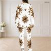 Women Plus Size White Halloween Printed Round Neck Long Sleeve Two Piece Set With Side Pockets