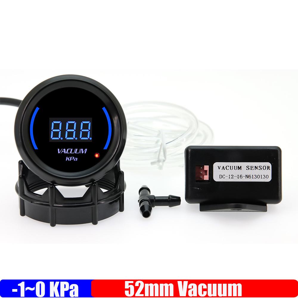

Universal Smoked Lens Digital 2inch 52mm Car Vacuum Gauge -1~0 KPA Vacuum Meter Gauge Blue LED for Gasoline Racing Car 12V