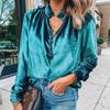 2023 Autumn/Winter Ruffle Button Shirt Fashion V-neck Velvet Office Lady Blouse Casual Long Sleeve Loose Tops Blusas Mujer 30194
