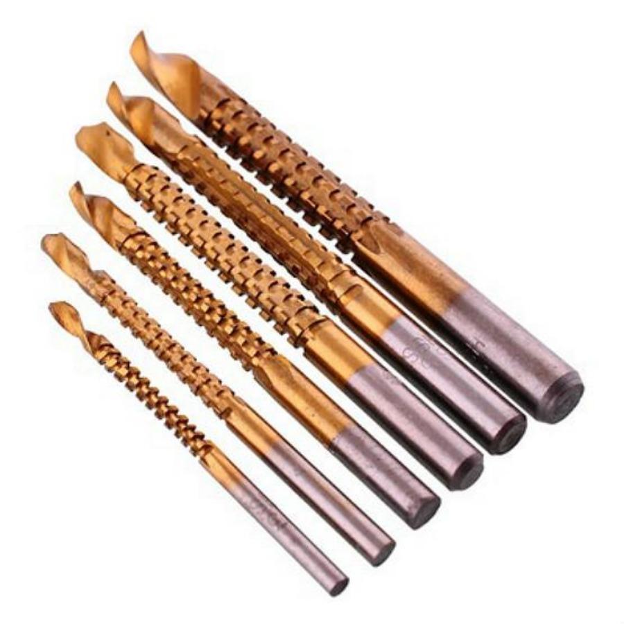 6Pcs Titanium Coated HSS Drill & Saw Carpenter Woodworking Wood Plastic Metal Hole Grooving