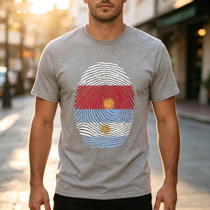 Vintage Argentina Flag Tee Fingerprint Patriotic Print Unisex Unisex Cotton Short Sleeve Trendy Streetwear Gift For Argentina Fans