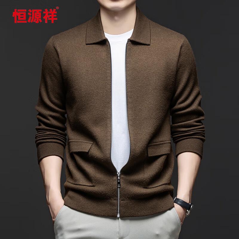 

Hengyuanxiang Men s Thick 100% Wool Turn-Down Collar Cardigan 69368 2XL (185)