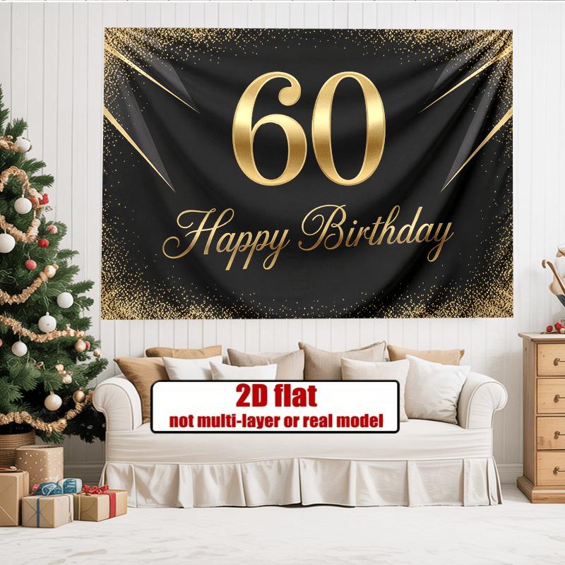 Party Backdrop 60Th Birthday Black Elegant Sparkling Flat Golden Velvet Texture Accents Photo Background Decor Front Door Decor
