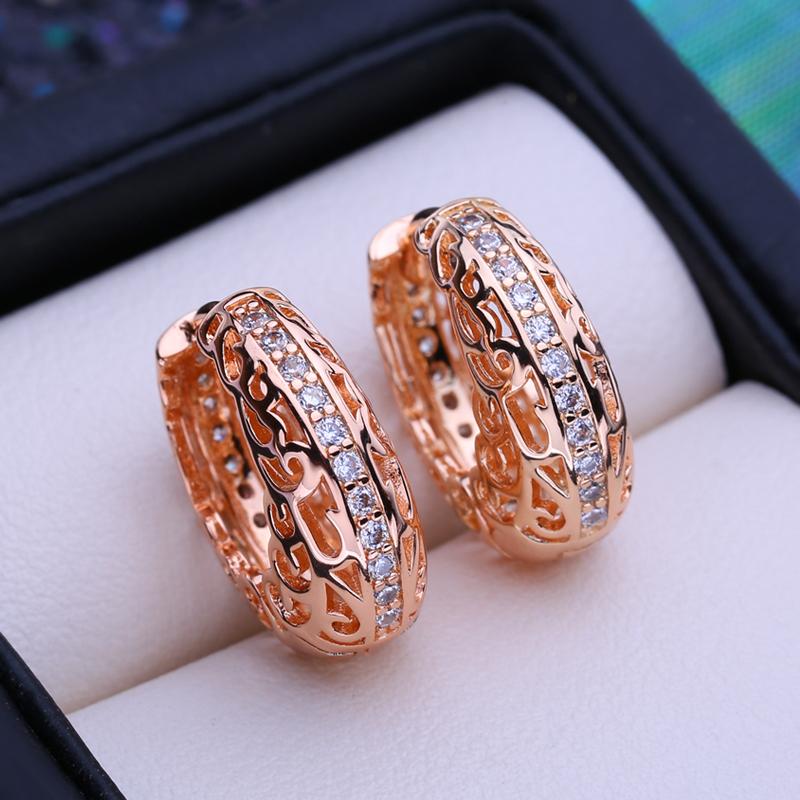 LSOOYH Clip Earrings Rose Gold Color Fashion Earring For Women Hollow Cubic Zirconia Hoop Earrings Jewelry