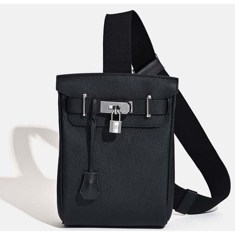 

Новая сумка унисекс нагрудная сумка высокое качество первый слой коровьей кожи плечевая кроссбоди сумка для поездок поясная сумка женская 17*8*27cm чёрный