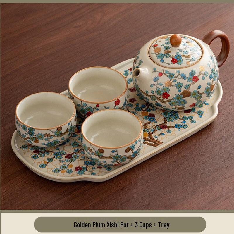 Ru Kiln Golden Plum Ceramic Tea Set