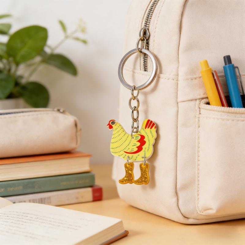 Rooster Chicken Keyring Pendant Women Girls Stylish Handbag Accessories for Everyday Use Holiday Present
