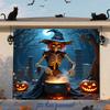 2D Flat Banner, 1pc Halloween Happy Garage Door Banner, Skeleton Witch Boiling Magic Soupzyc