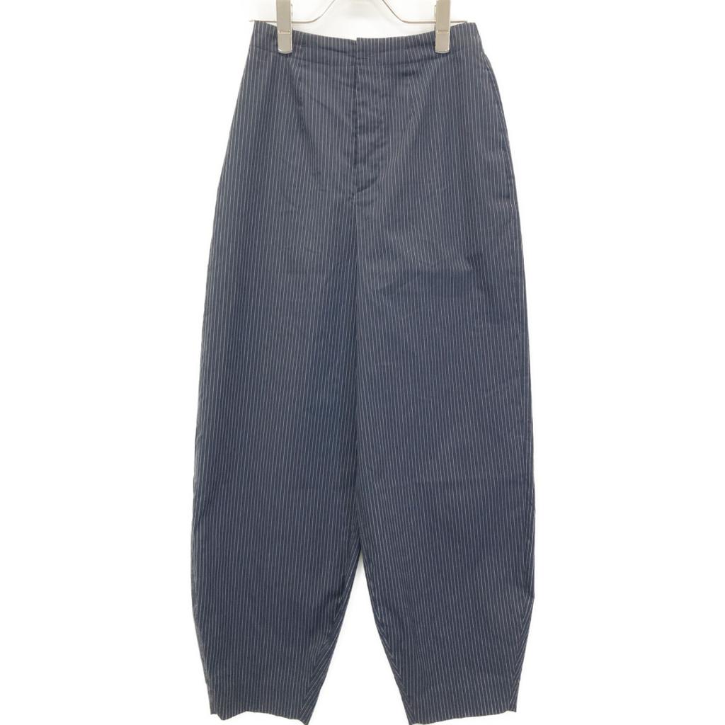 ENFOLD [Good Condition/23AW] 300GA231-0230 WIDE-STRAIGHT COCOON TROUSERS Striped Trousers Bottoms 36 NavyUsed