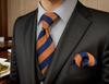 SHLAX&WING Silk Long Tie and Pocket Square Set for Men, Striped Blue and Yellow, Standard Size 160cm x 9cm