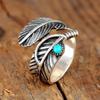 Bohemian Ethnic Style Creative Faux Turquoise Opening Adjustable Ring Women Retro Party Personality Jewelry Accessories