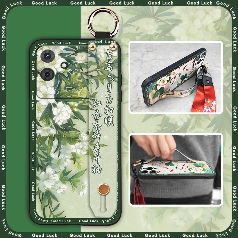 Kickstand Back Cover Phone Case For Cubot Note21 Lanyard Chinese Style Elderly Lady Fashion Phone Holder For Mom Durable