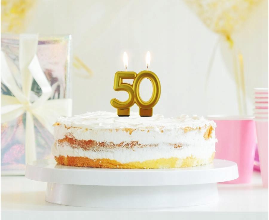 Cake Candle 50 Metallic Gold Birthday 8cm