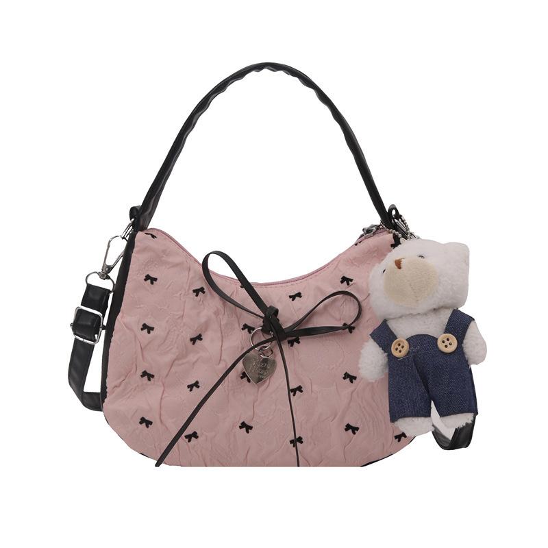 Niche Contrasting Women's Bags 2025 New Fashionable Sweet Bow Messenger Bags Sweet Cool Babes Portable Crescent Small Bags