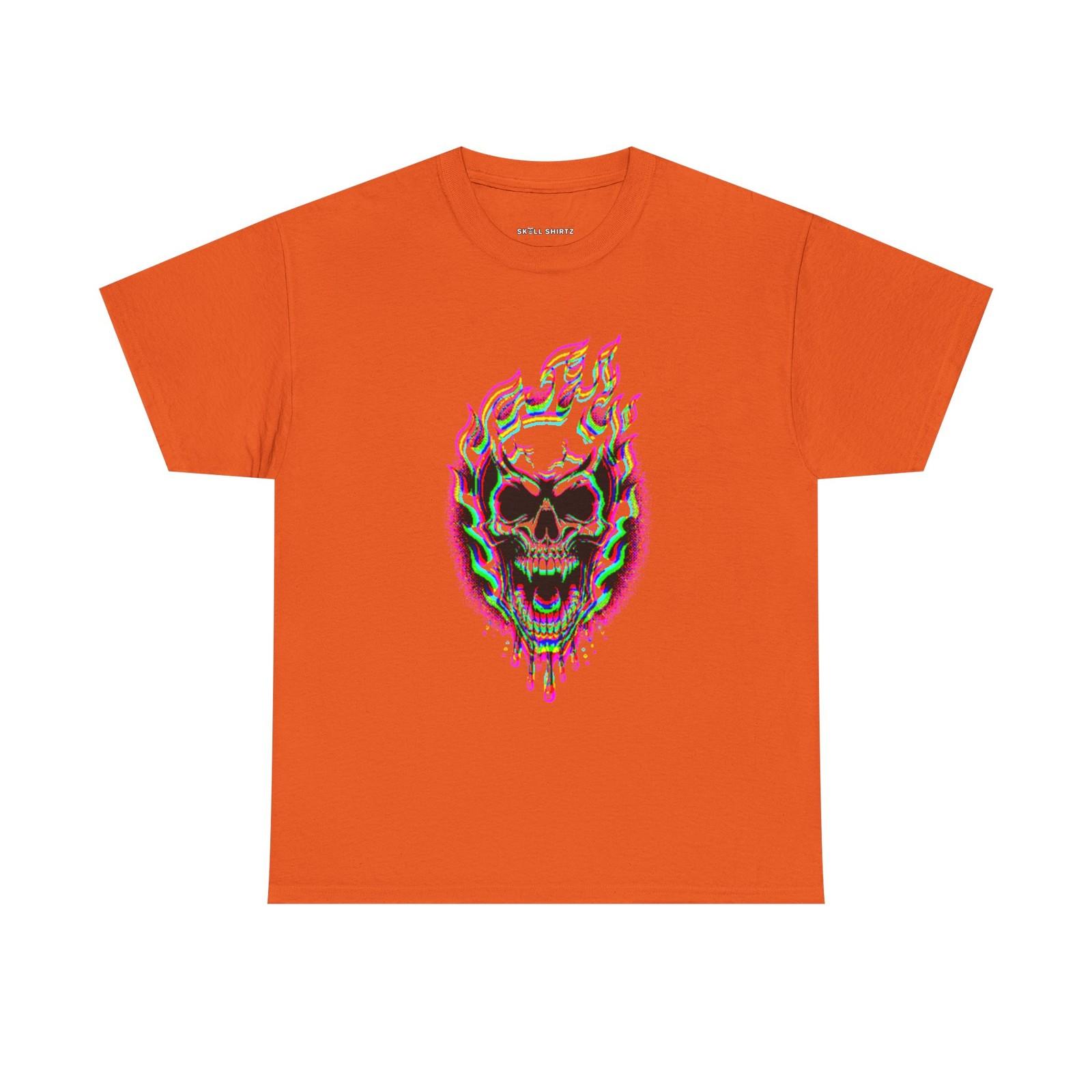 Chromatic Flaming Skull T-Shirt | Oozing Distorted Neon Skull Tee S
