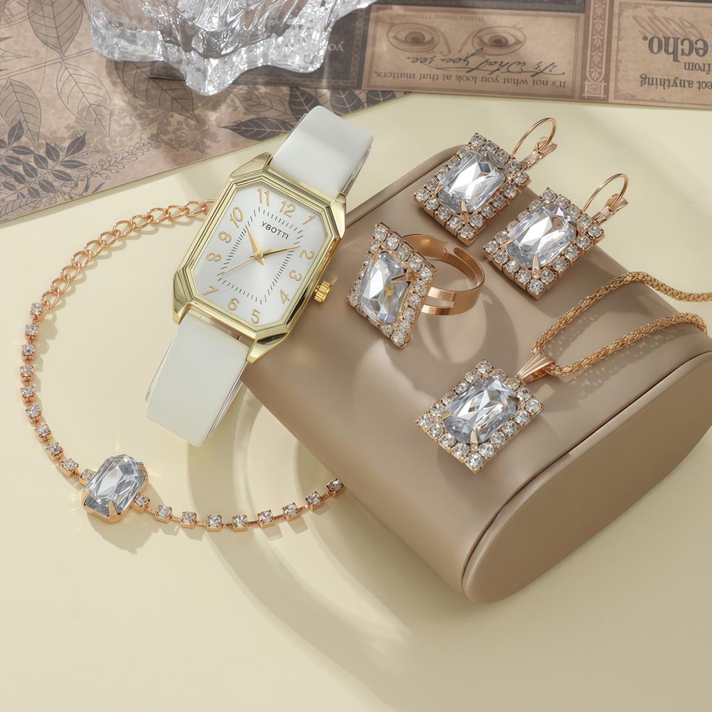 Women'S Square Belt Gem Watch Set, Yanyu Trade Ybotti Quartz Watch Accessories Explosive Set