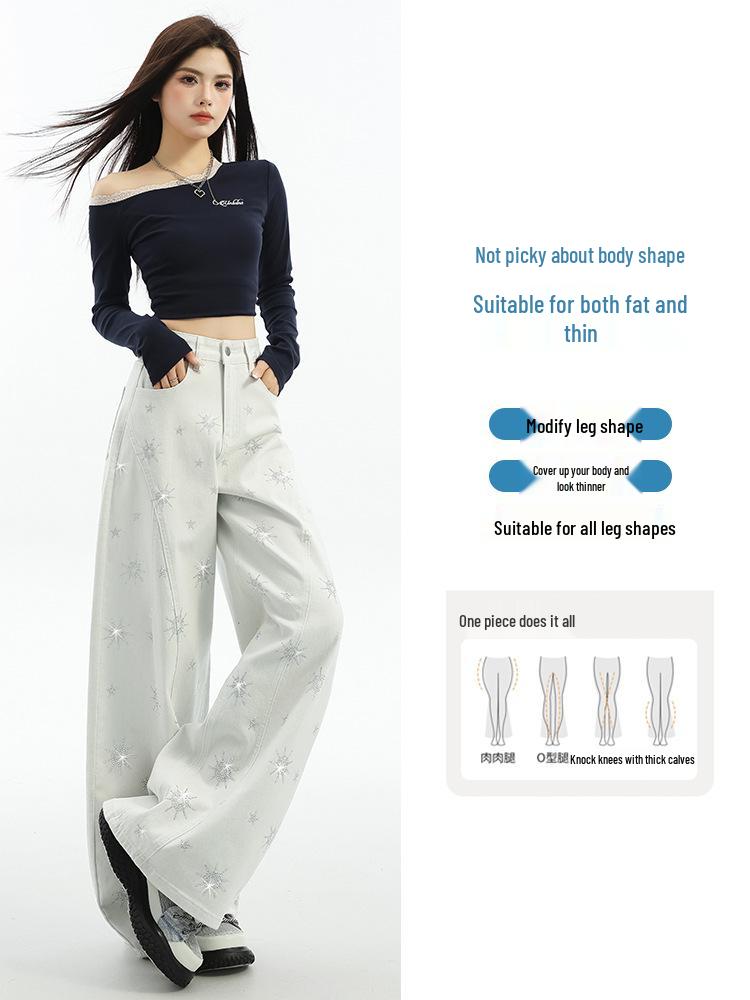 Retro Star Print Bootcut Jeans - Spring/Autumn Wide Leg Casual Pants