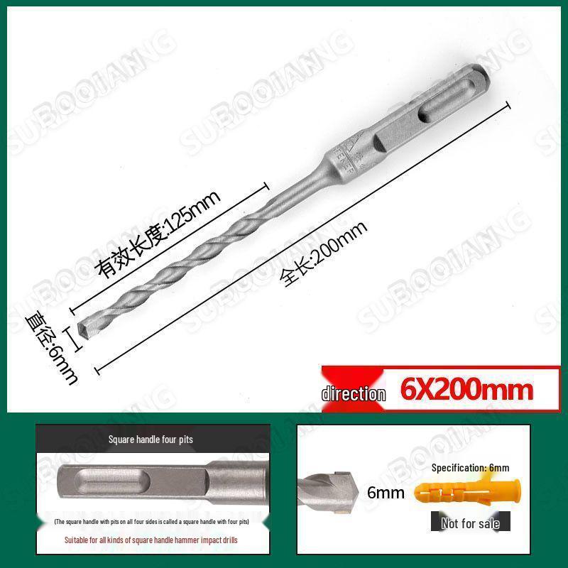 Extended Rotary Hammer Drill Bit Set for Concrete, Stone, and Brick Walls - Alloy, Square & Round Shanks
