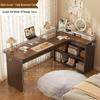 Compact Corner Computer Desk with Integrated Bookshelf & Vanity for Bedroom or Home Office