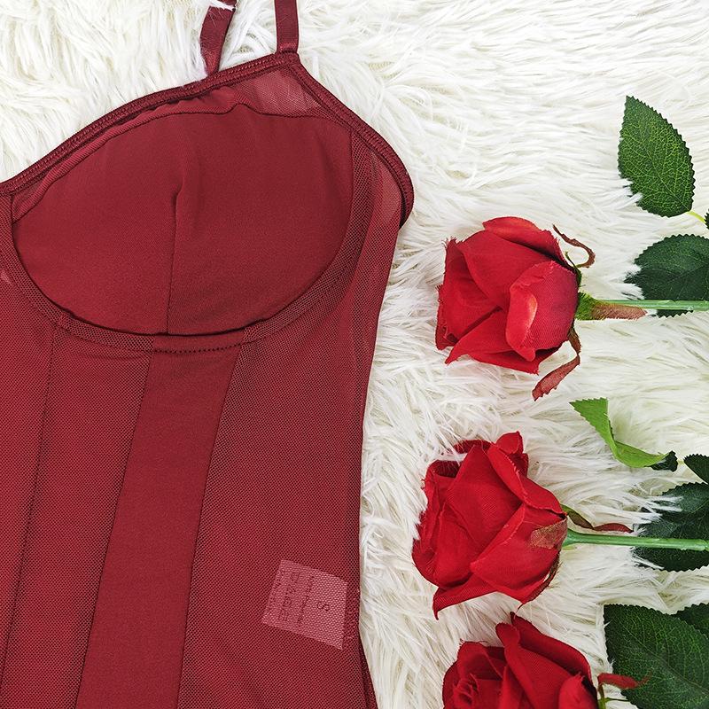 Sexy V-Ausschnitt Rückenfrei Mesh Patchwork Sommer Figurformendes Einteiliges Oberteil für Damen