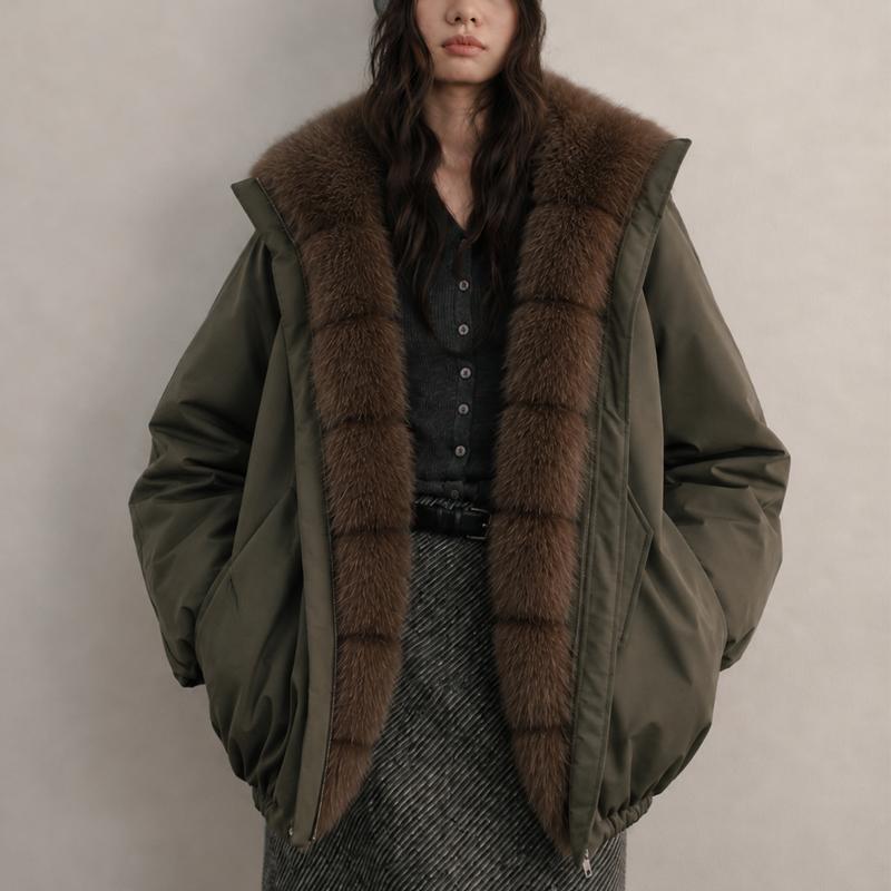 Damen Parka Jacke mit Kunstpelzkragen Reißverschluss Warm Locker Winter Dicke Oberbekleidung