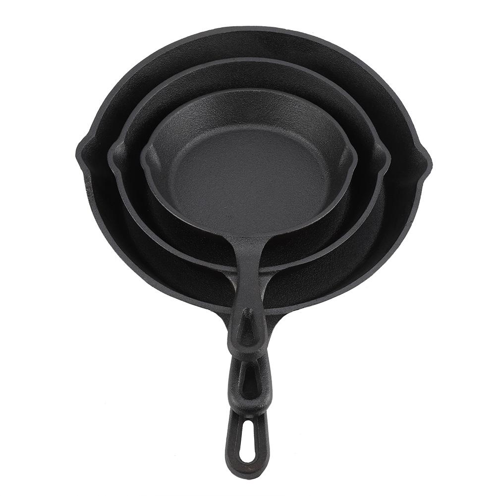 3pcs/Set 16cm 20cm 25cm Cast Iron Frying Pans Cookware Pots Household Kitchen Cooking Tool
