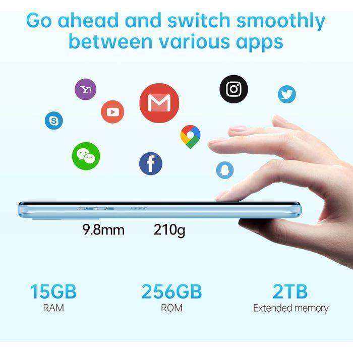OUKITEL C33 Smartphone Pas Cher 15Go+256Go Telephone Portable Caméra 50MP 6.8" HD+ 5150mAh Smartphone Dual SIM/Face ID/GPS, Bleu