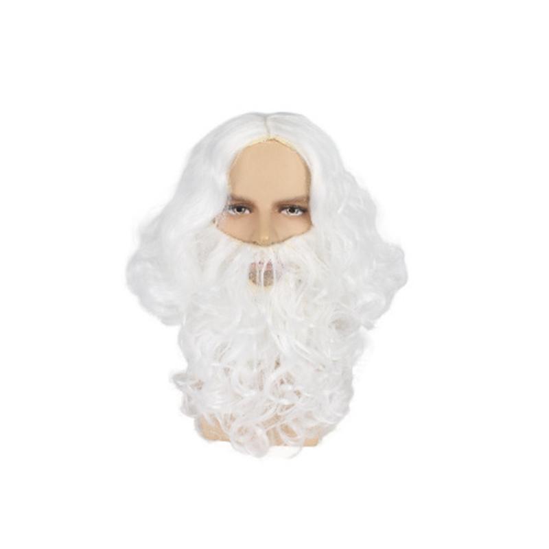 Seturi Barbă Sintetică și Perucă Perucă Scurtă Gri Bătrân Ondulată Costum Zeus Cosplay Gri pentru Bărbați Carnaval Petrecere de Crăciun