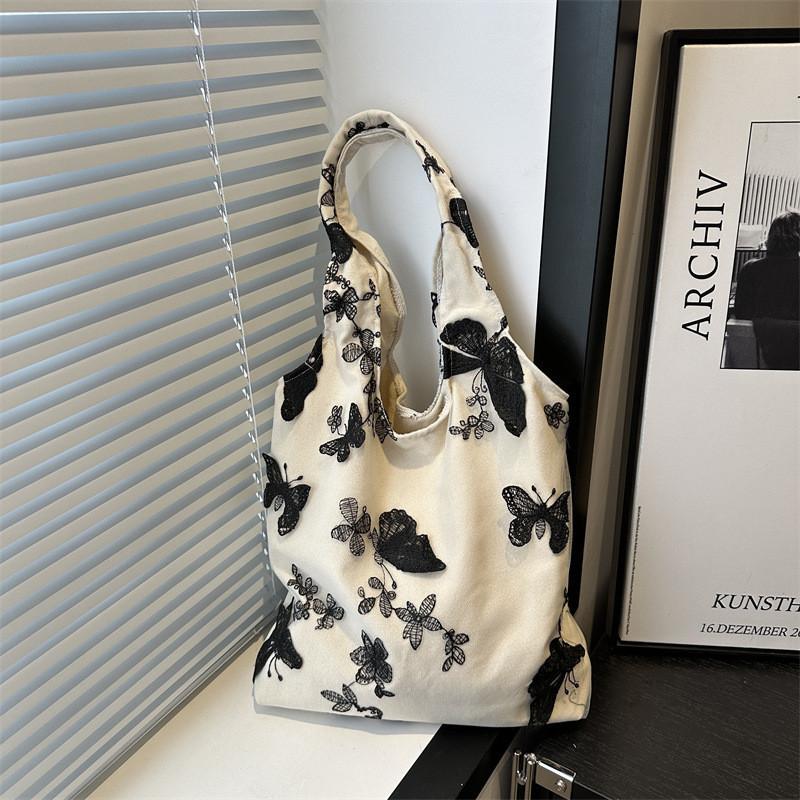 Stylish Black Canvas Tote Bag For Women 2024 Summer Fashion Large Capacity Trendy Design