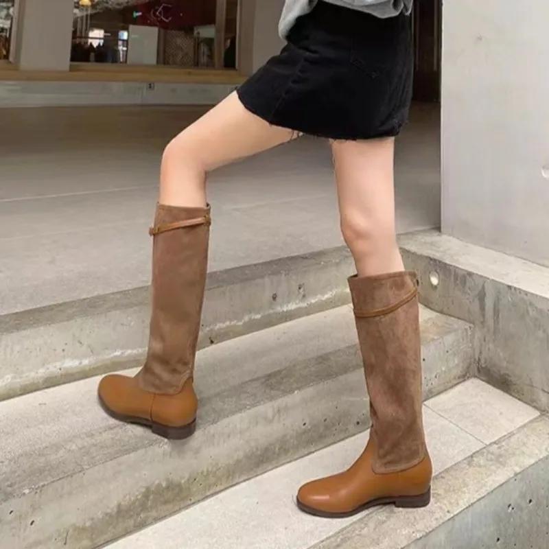 Módní kozačky nad koleno Dámské ploché Semišové Designové boty Zimní Dámský Trend 2024 Nové Elegantní Módní Sněhové Chelsea Vysoké Dámské Boty