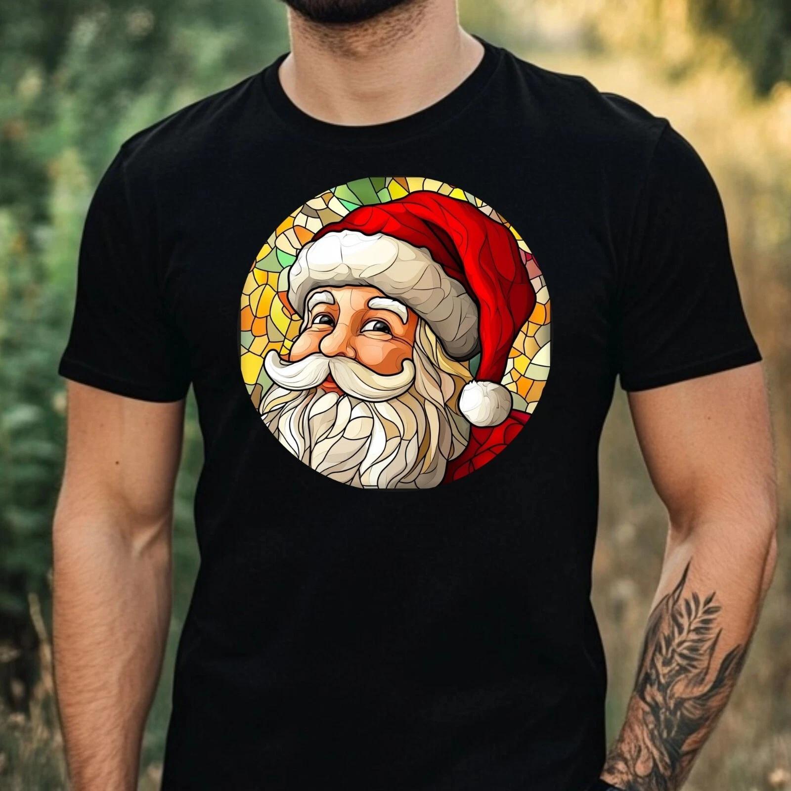 T-Shirt Herren Weihnachtsmann Buntglas Motiv Baumwolle Größe XS bis 5XL M
