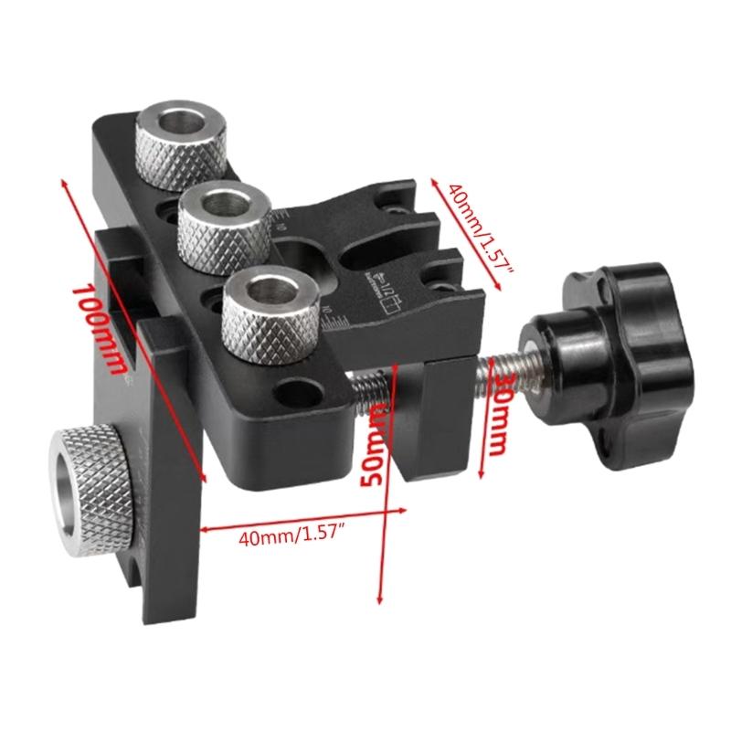 3 In 1 Pocket Hole Jig Kits, 8/10/15mm Pocket Hole Wood Doweling Drilling Template Positioning Clip Adjustable Drill