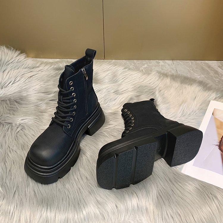 Plateausohlen-Martin-Stiefel Damen 2025 neu Sommer vielseitig ins Britischer Stil erhöht dickabsätzig Lokomotiv-Kurzstiefel Tide