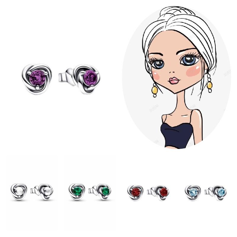 Panjia Pandora S925 Sterling Silver Earrings Geometric Shape Eternal Round Jewelry