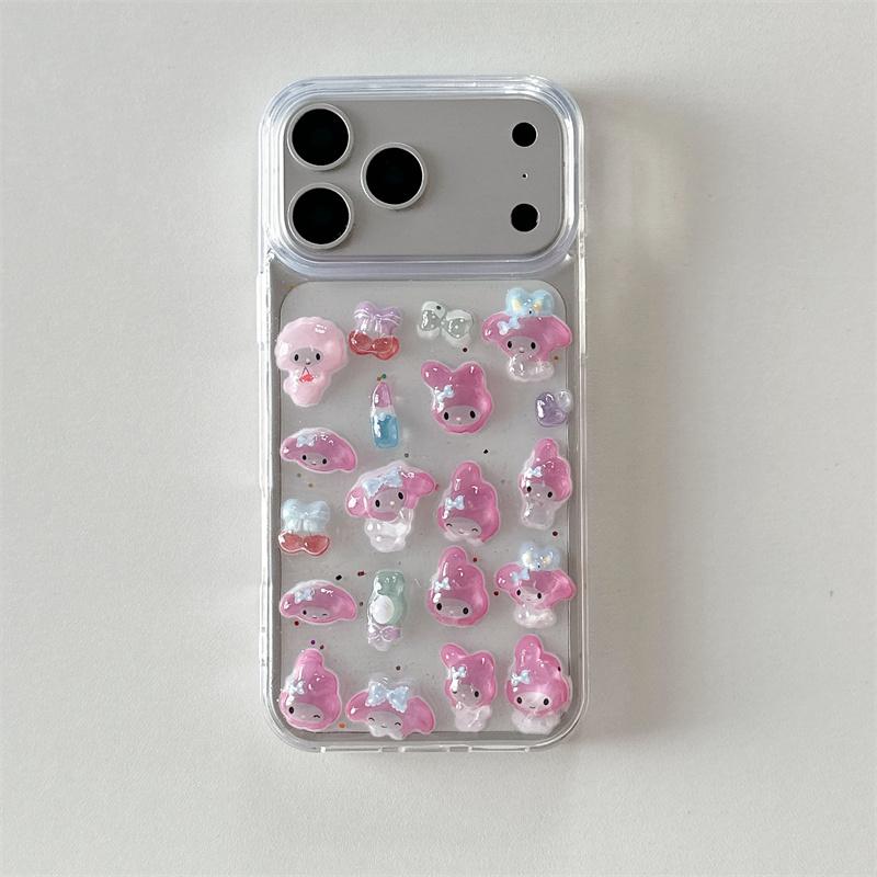 Korean Cute 3D Melody Sanrio Phone Case For iPhone 17 Pro 16 15 14 Pro Max Cover with Pendant Shockproof Cartoon Protective Case