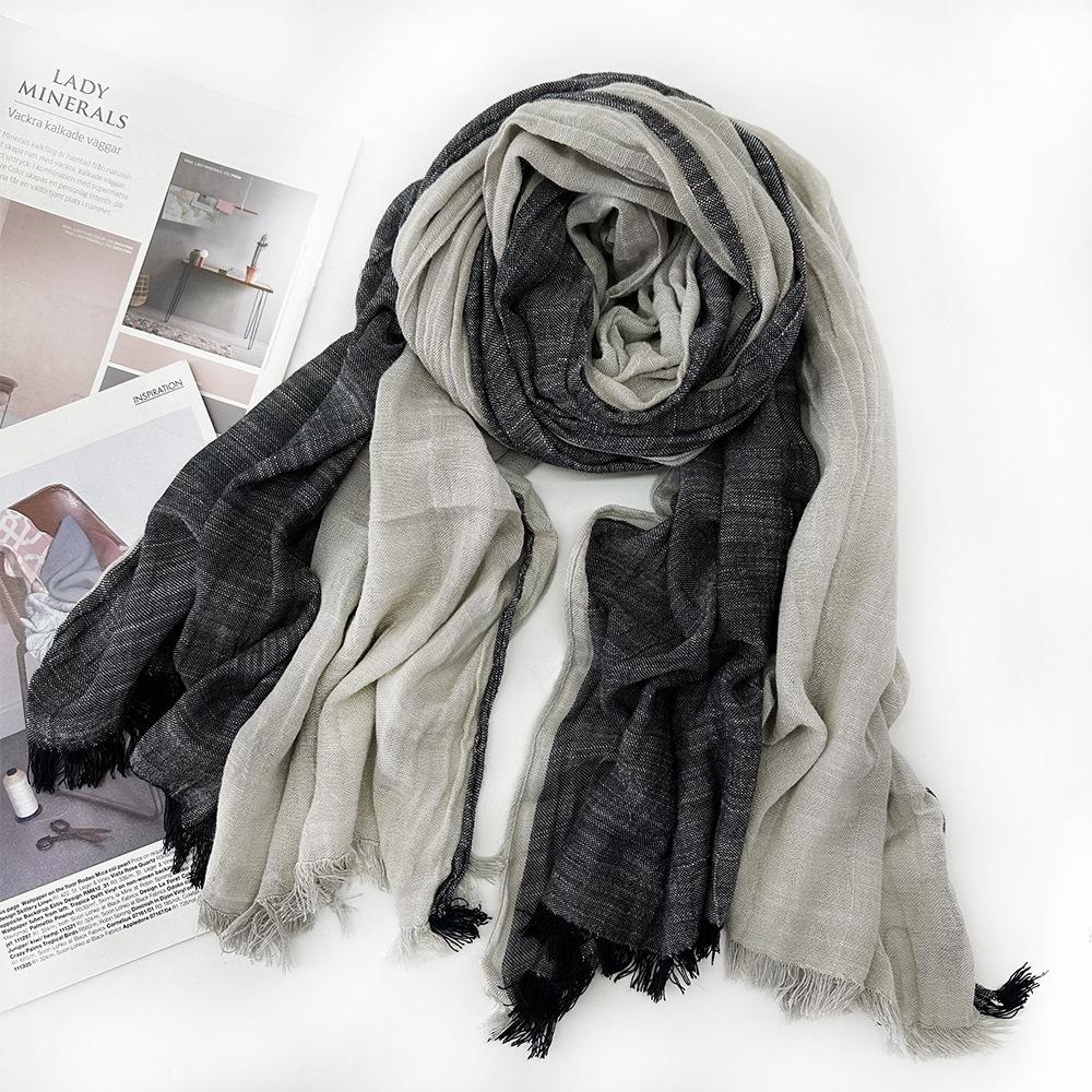 Autumn Winter Men's Scarf Cotton Linen Striped Scarves Long Soft Pashmina Wrap Male Accessories Short Tassel Bufanda