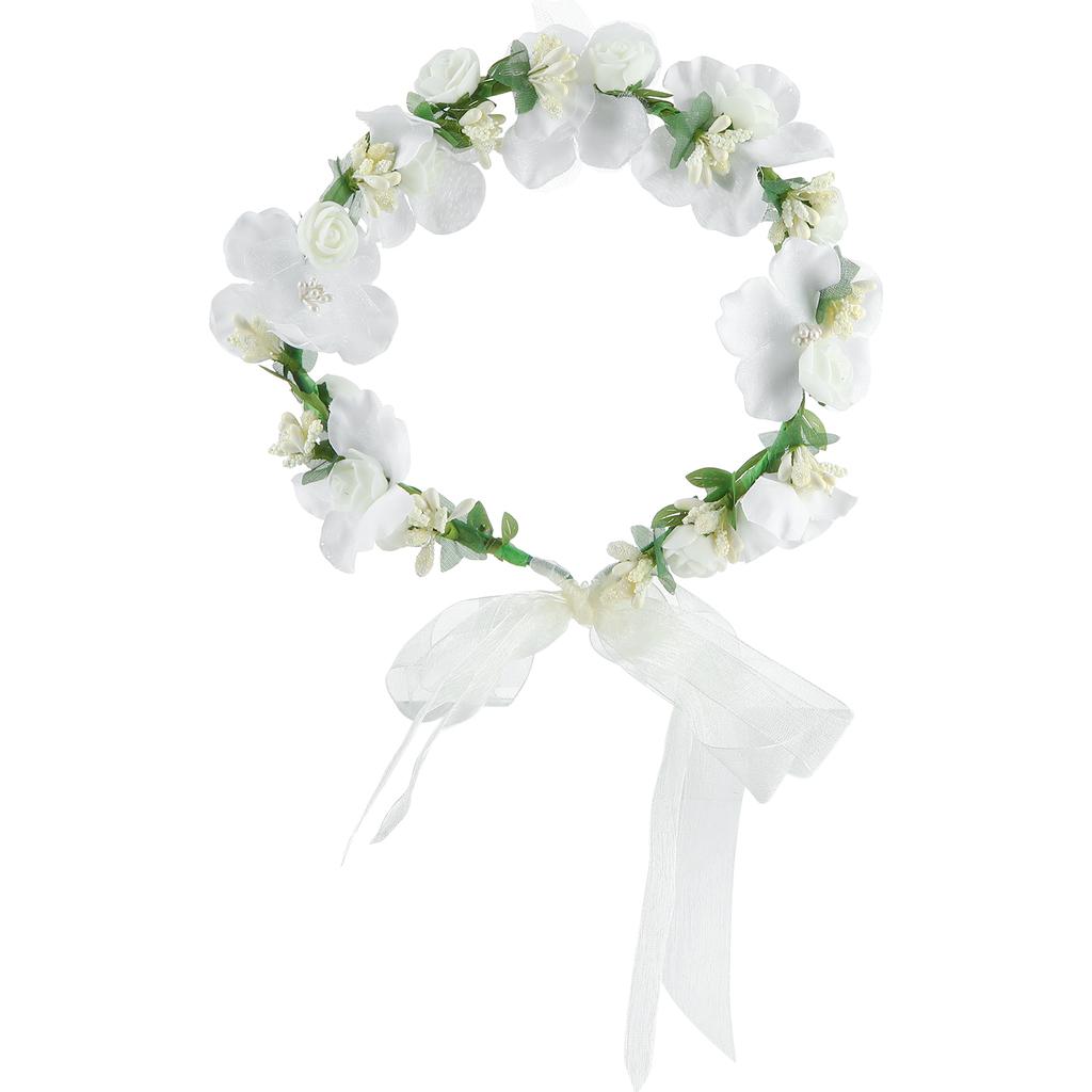 Bride Flower Crown Wreath Bride Garland with Ribbon Wreath Handmade Headband Headpiece Fairy Tiaras Wedding Hair Accessories