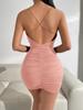 Women's Draped Neck Chain Detail Cross Back Ruffled Camisole Dress