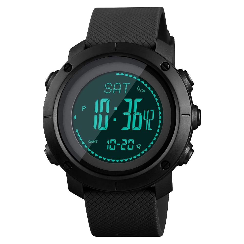 SKMEI Digital Sports Watch with Compass, Altimeter, Barometer, Waterproof, Black, 1.9x1.8x0.55 inch